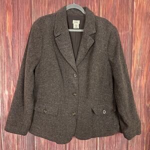 Vintage 90s L.L.Bean Brown Wool Silk Blend Blazer Tweed Outerwear Plus Size 3X